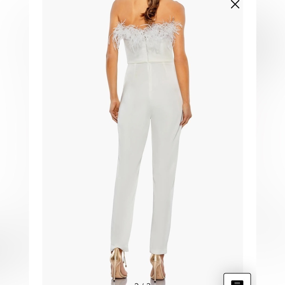 Mac Duggal white jumpsuit with feathers - Picture 3 of 10